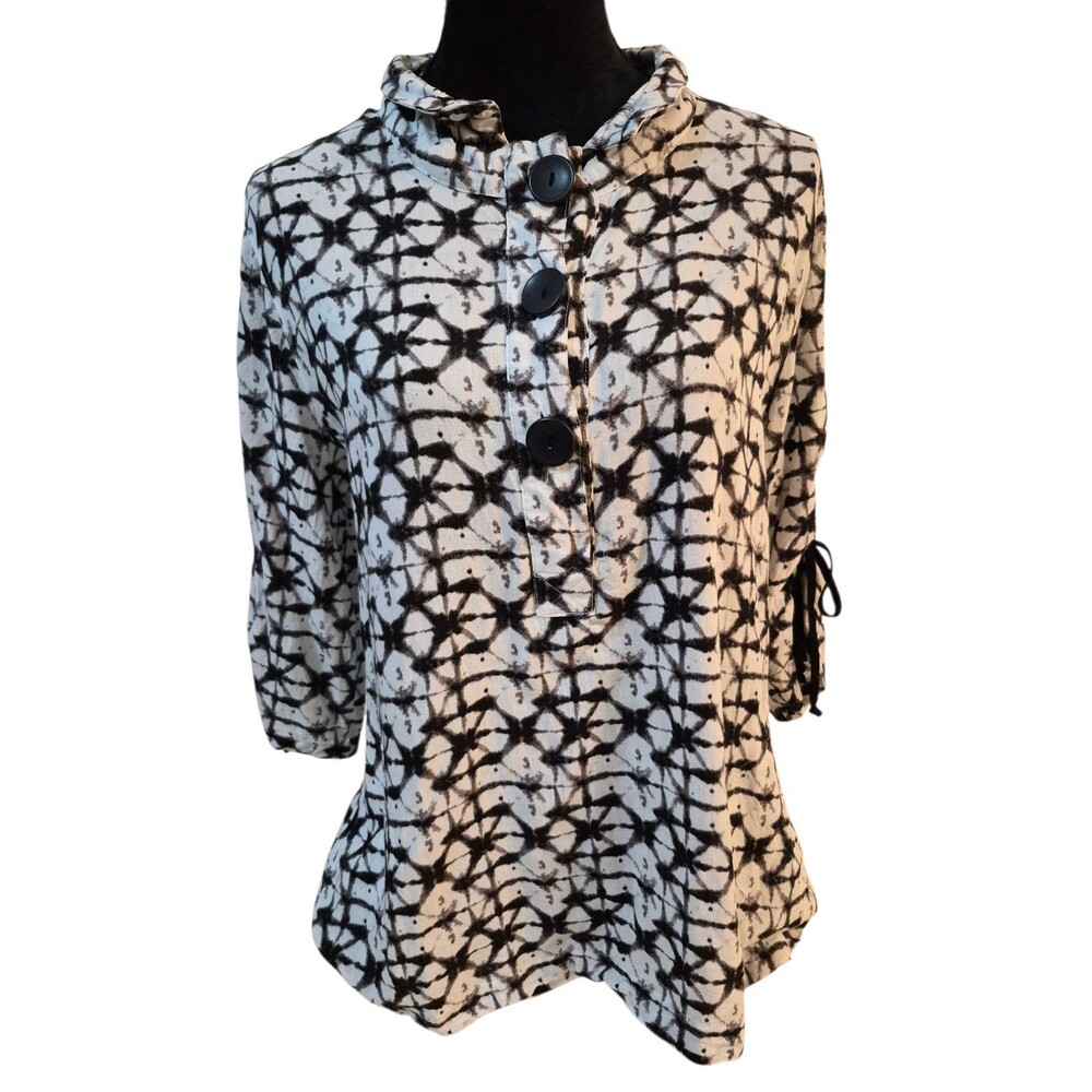 John Mark M Linen Blend Geometric Top Wire Collar Lightweight